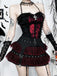 2PCS Schwarz 1980er Gothic Steampunk Halter Kreuz Camisole & Mini Rock