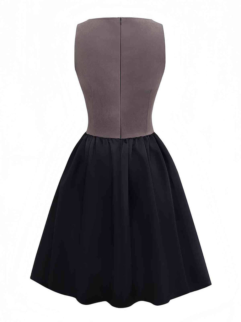 Braun 1960er Pirat Schnürung Quadratischer Hals Korsett Kleid