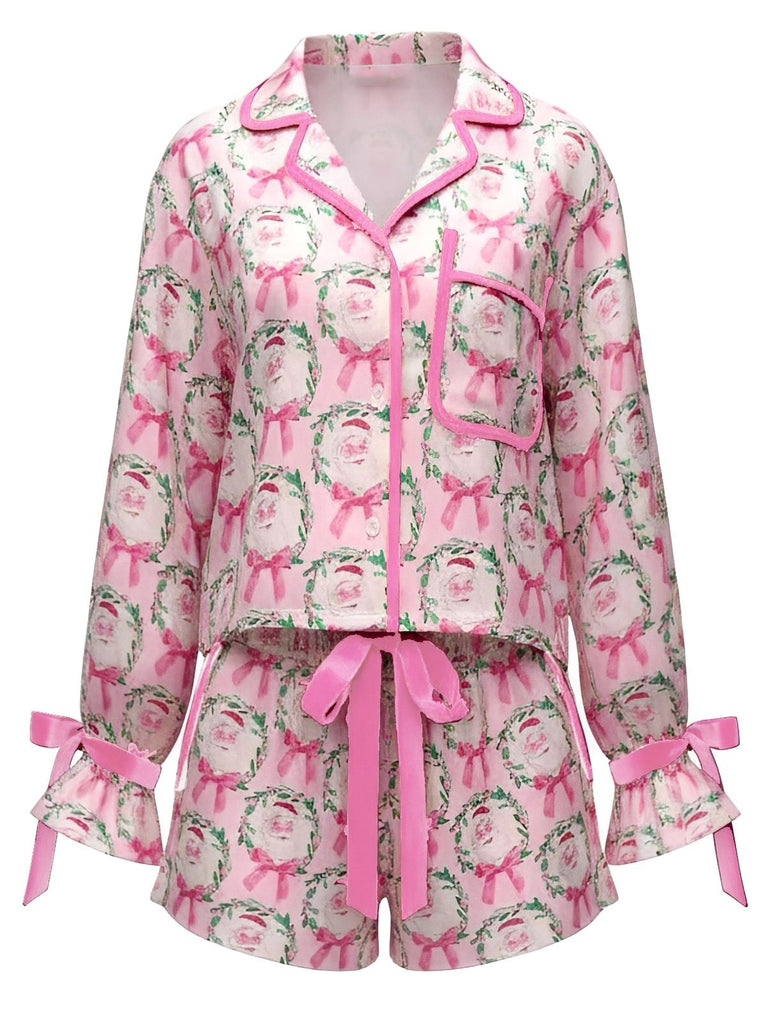 2PCS 1960er Weihnachten Langarm Taste Pyjama Set