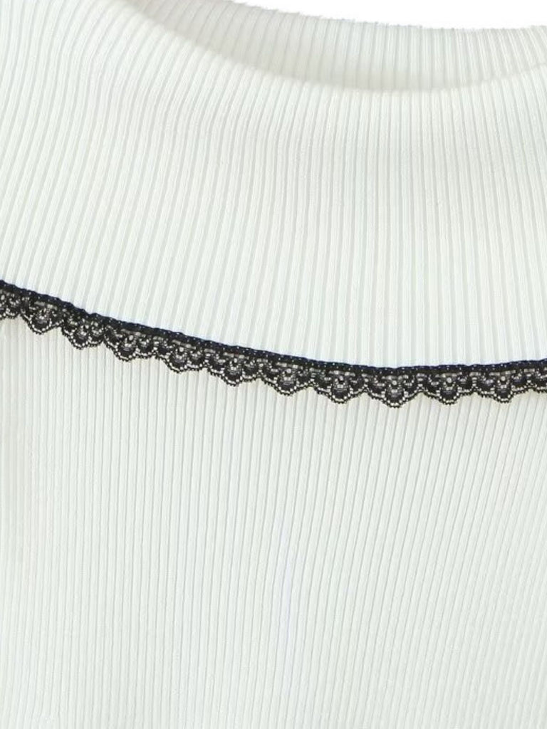 Weiß 1970er Schulterfrei Spitze Stricken Kleid