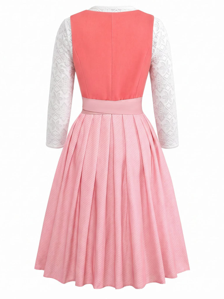 Rosa 50er Kleid mit Schürze und Herzausschnitt