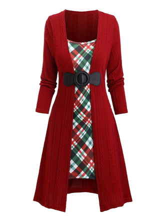 [Übergröße] 1940er Bogen Plaid Stricken Kleid