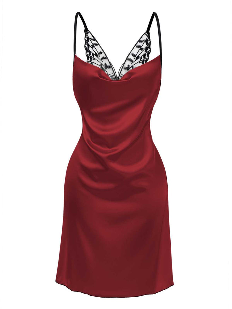 1980er Satin Slip Schmetterling Spitze Nachthemd