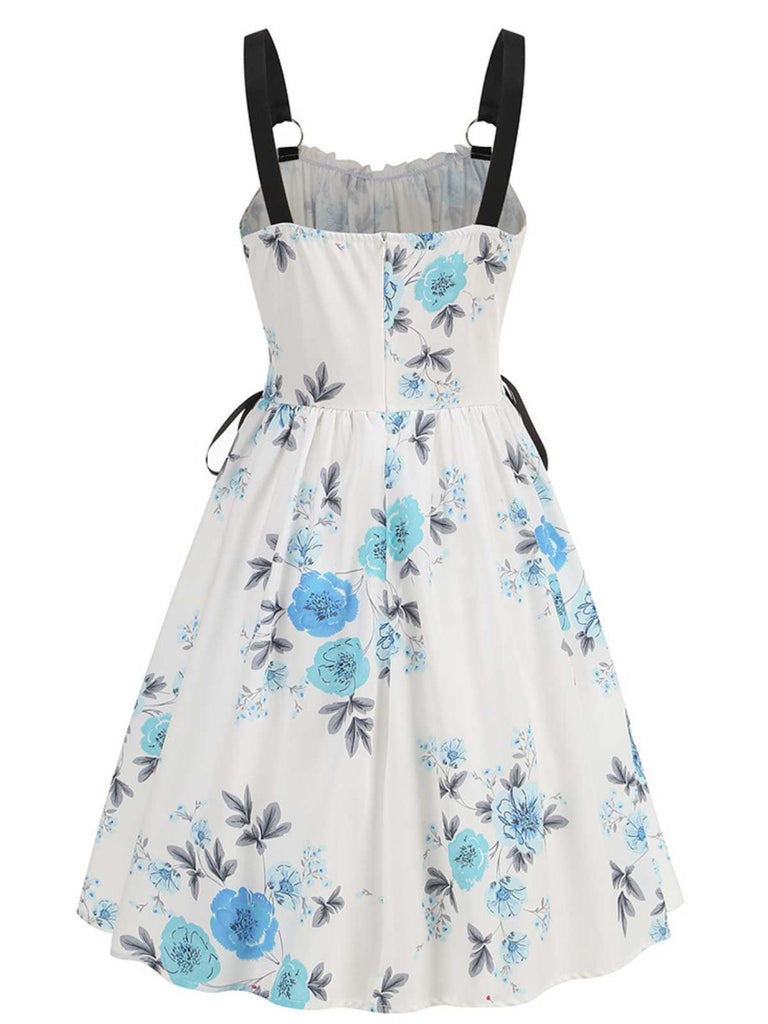 1950er Träger Blumen Schmetterlinge Schnürung Korsett Kleid