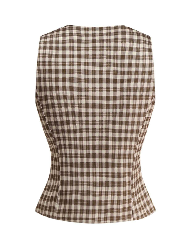 Braun 1930er Gingham Plaids Weste