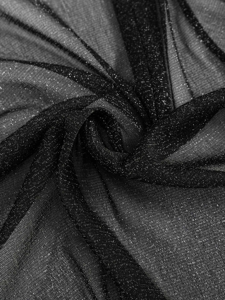 [Übergröße] Schwarz 1970er Durchsichtig Netz Strickjacke