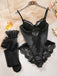 Schwarz 1980er Slip Satin Spitze Bügel Dessous Mit Strümpfen