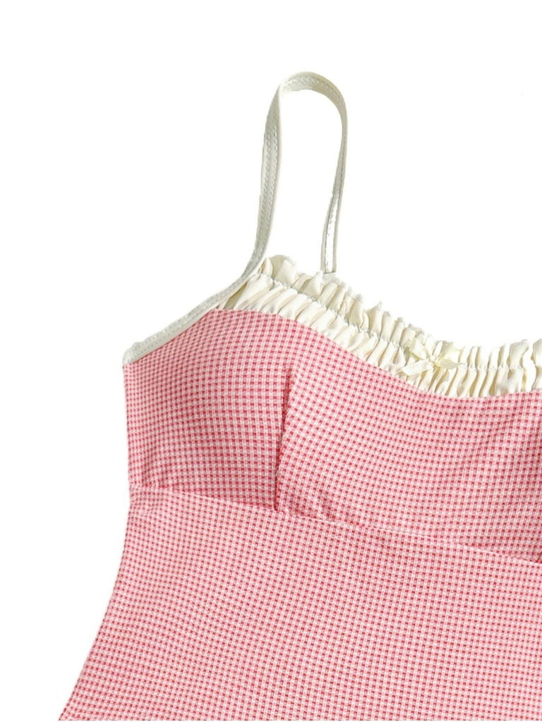 1950er Kariert Spitze Besatz Tankini Set