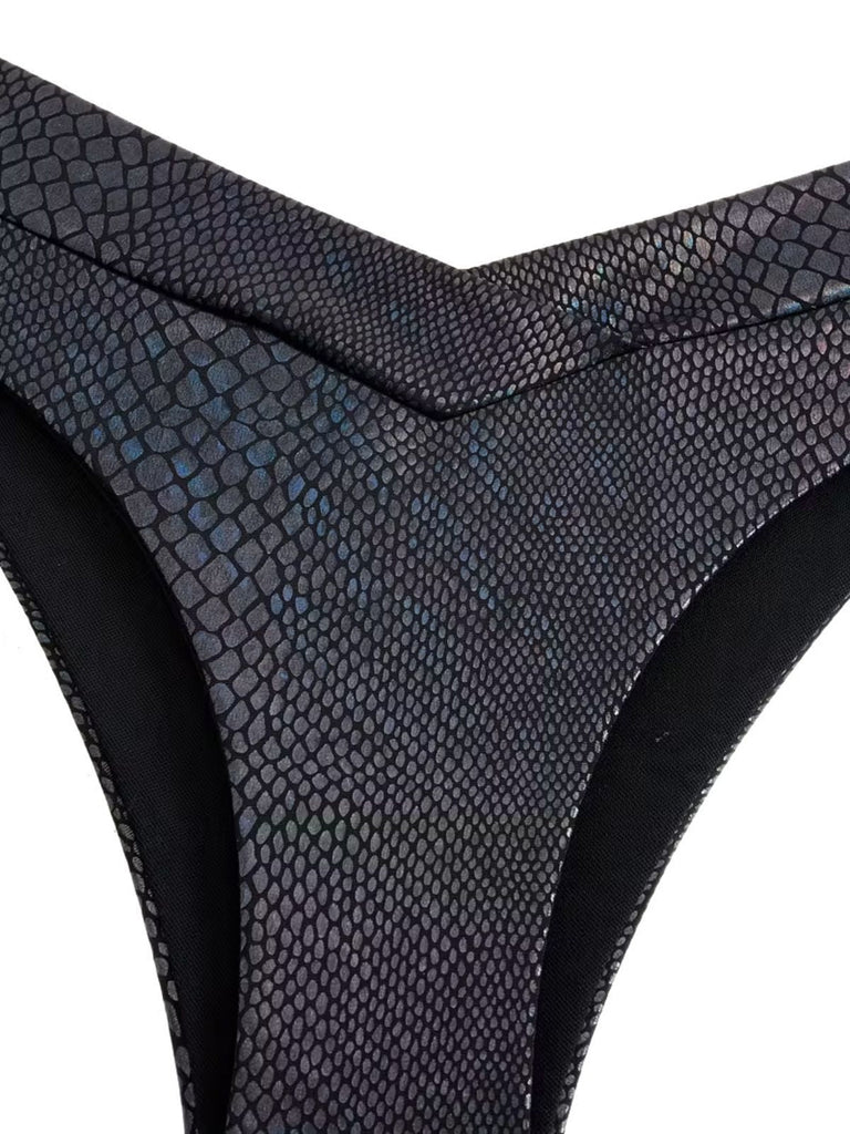 1970er Schlangenhaut Metallisch Front-Bindung Bikini Set