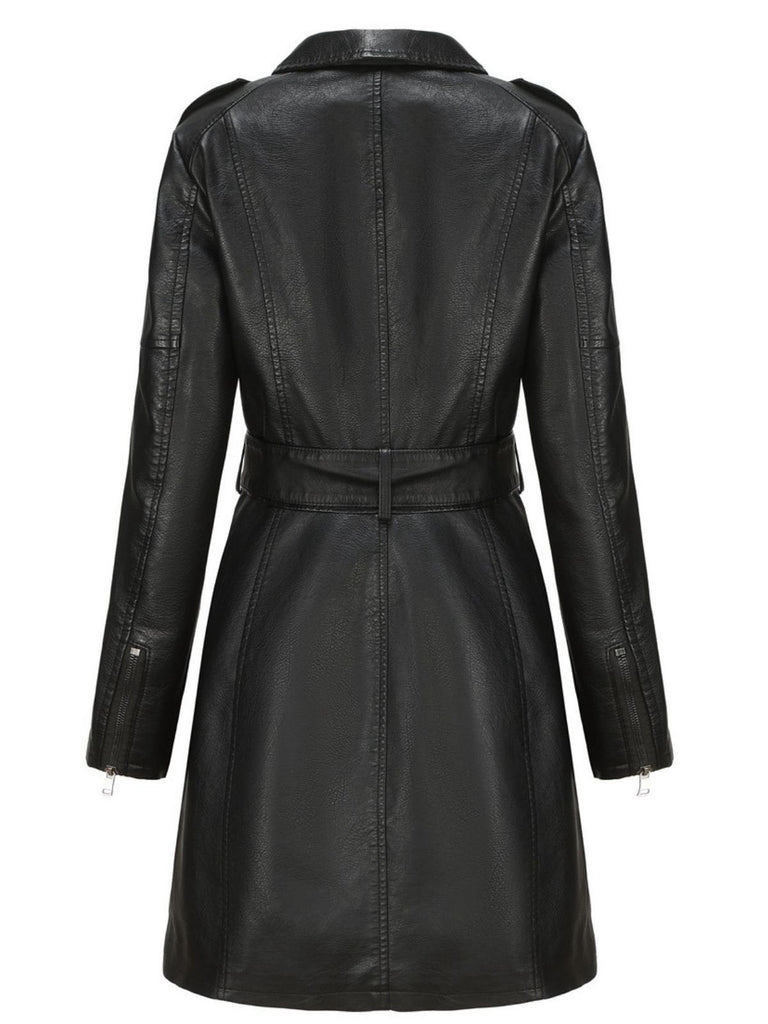 1960er Revers Gürtel Lang Leder Mantel