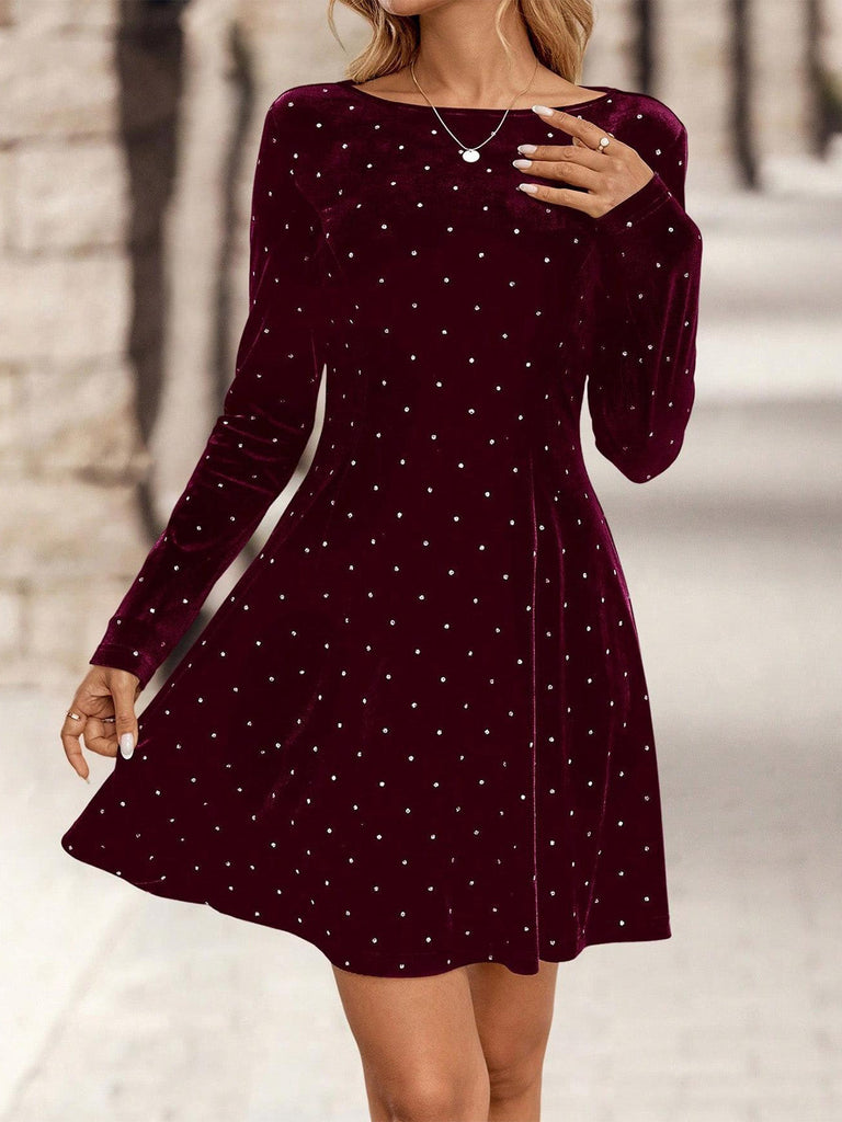 1980er Samt Strassstein Tailliert Party Kleid