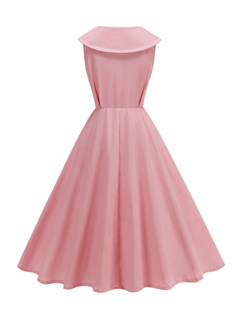 1950er Solide Matrosen Kragen Schleife Ärmellos Kleid