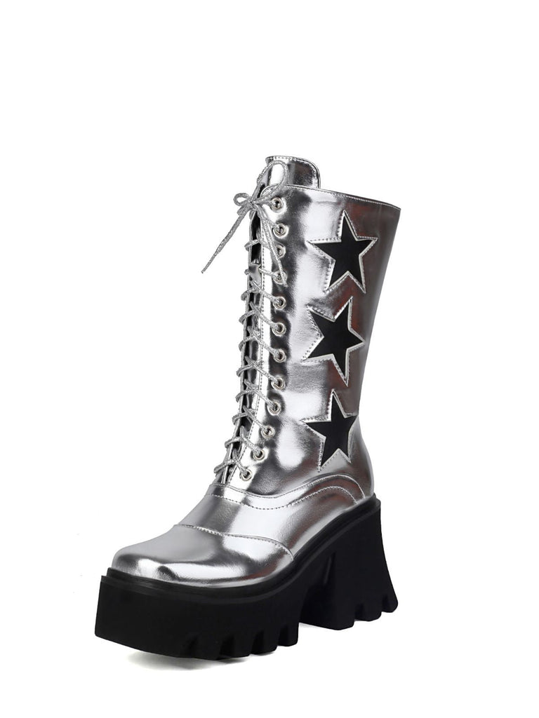 Vintage Steampunk Sternendruck Plattform Halbhohe Stiefel