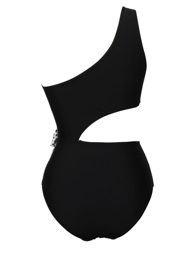 1940er Tupfen Bogen Hohl Out Patchwork Badeanzug