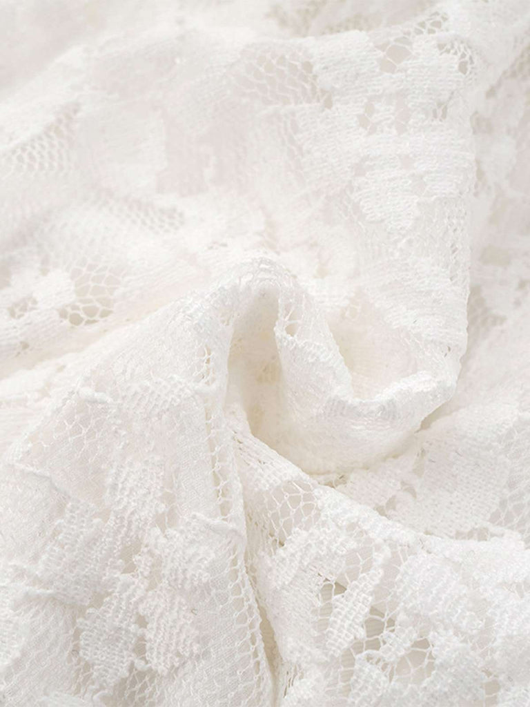 1980er Spitze Ribbon Tie Rüschen Glockenhülse Kleid