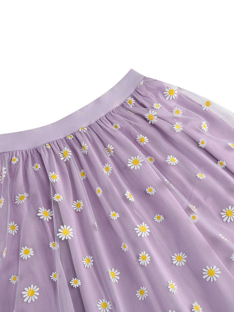 1940er Gänseblümchen Netz Hohe Taille A-Linie Rock