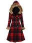 1940er Plaid Toggle Kunstpelzbesatz Hooded Mantel