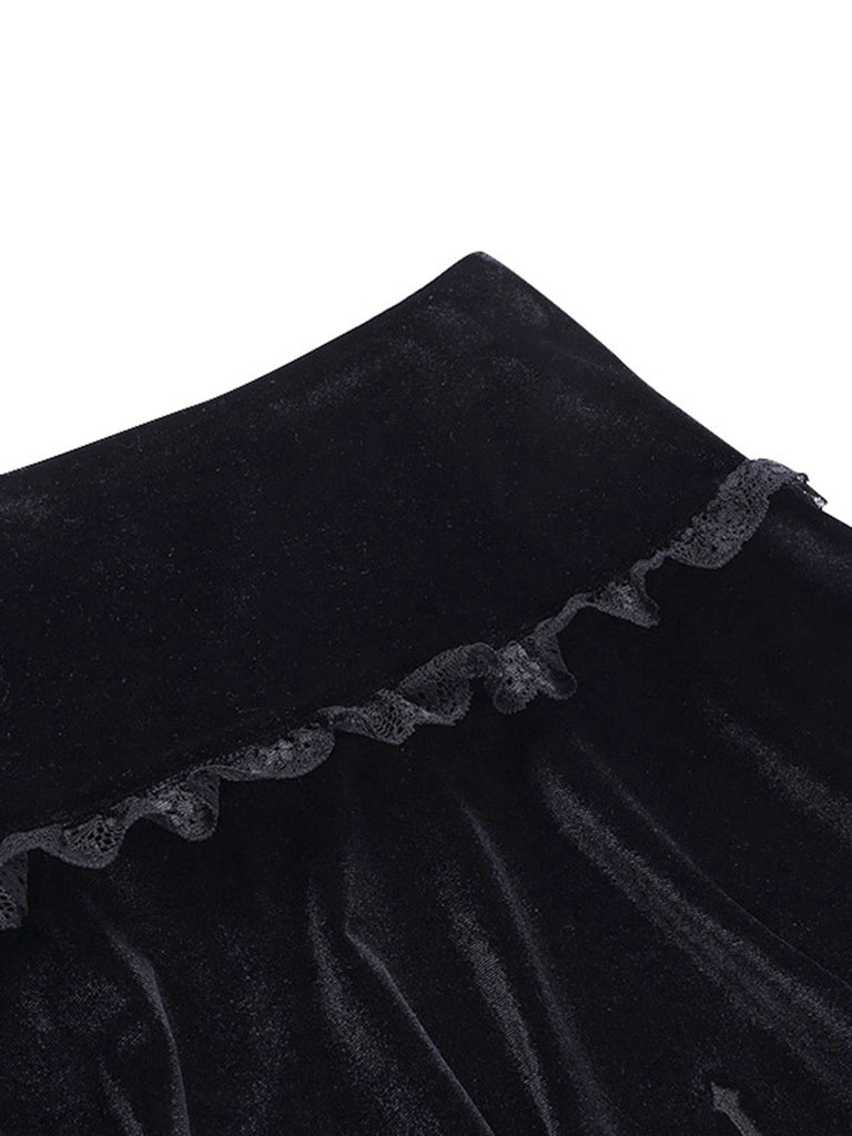 Schwarz 1980er Solide Besticktes Spitze Rock