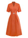 Orange 1940er Solide V-Ausschnitt Brosche Knopf Kleid
