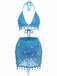Blauer gehäkelter Strandbikini im Stil der 1970er Jahre – Vintage-Mode, Retro-Stil