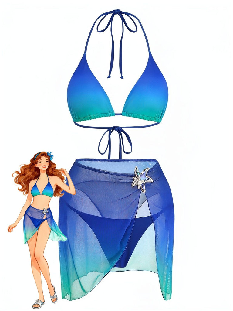 Dunkelblauer Farbverlauf-Bikini aus den 2000er Jahren – Vintage-Mode, Retro-Stil