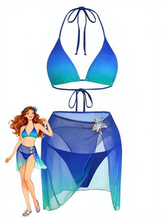 Dunkelblauer Farbverlauf-Bikini aus den 2000er Jahren – Vintage-Mode, Retro-Stil