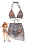 3PCS Kaffee 1970er Ethno Muster Bikini Set & Cover-Up