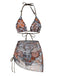 3PCS Kaffee 1970er Ethno Muster Bikini Set & Cover-Up
