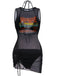 3PCS Schwarz 1960er Urlaubs Print Netz Halter Bikini Set & Cover-Up