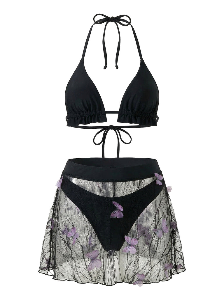 Schwarzer Strickbikini im Stil der 1980er-Jahre – Vintage-Mode, Retro-Stil, klassisches Schwarz