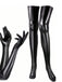 Halloween Schwarz PU-Leder Handschuhe & Overknee-Socken Set