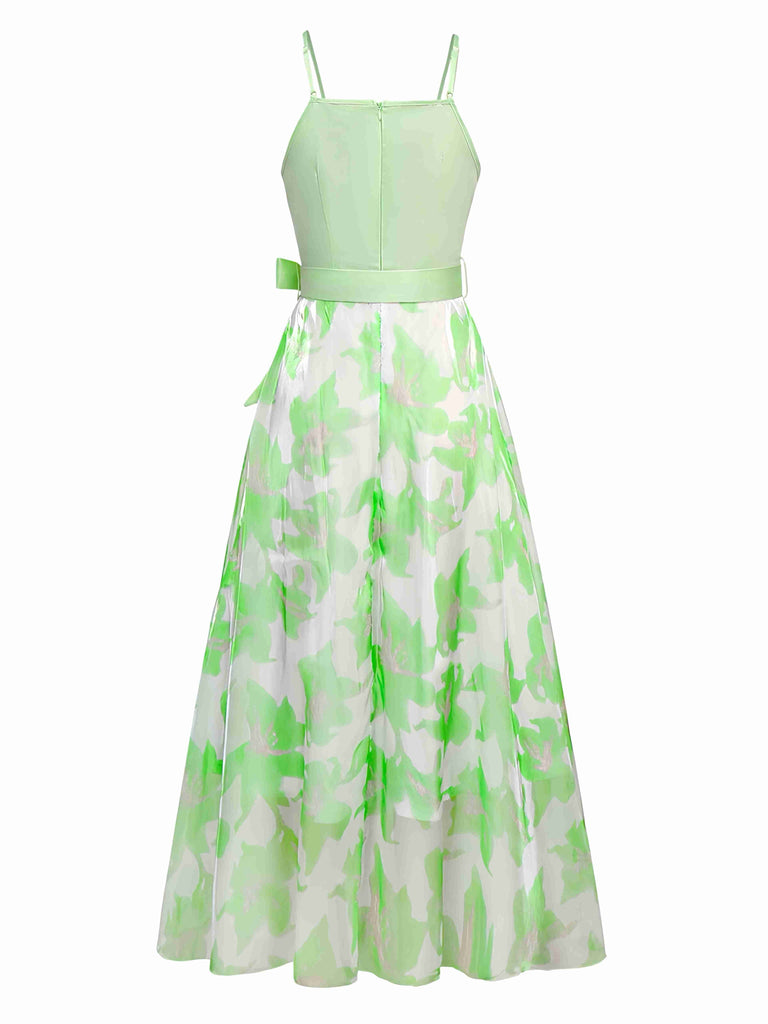 1930er Bogen Organza Blumen Spaghetti Träger Kleid