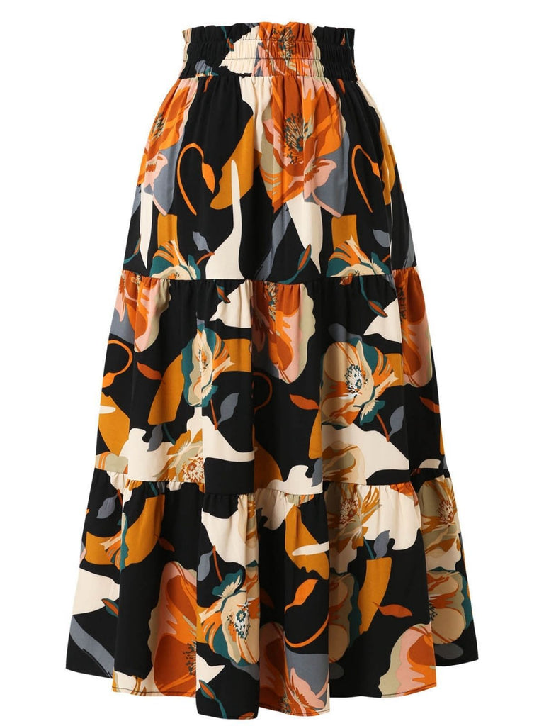 1970er Boho Blumen Bogen Stufen Rock