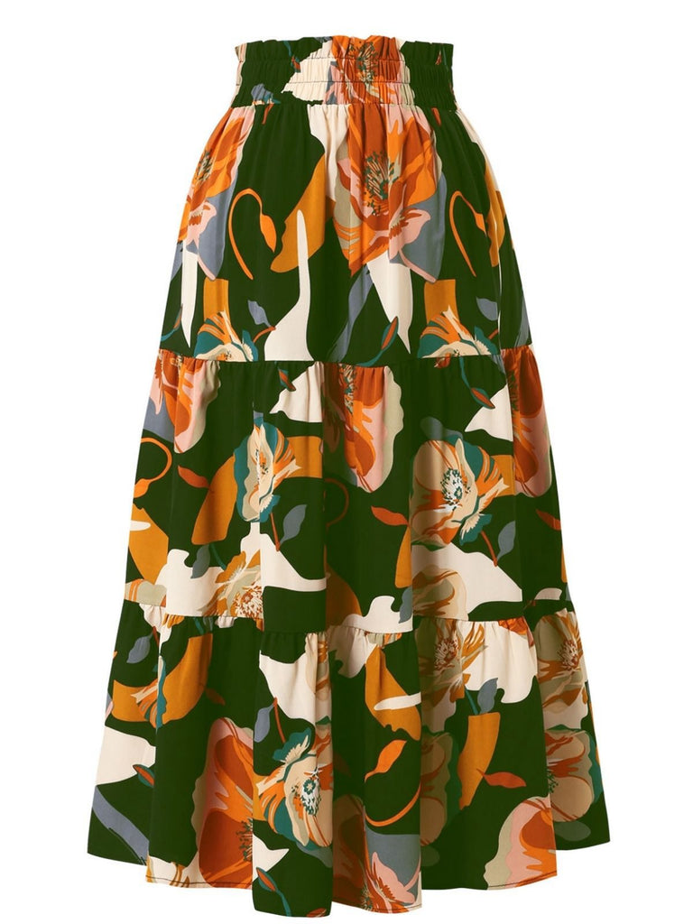 1970er Boho Blumen Bogen Stufen Rock