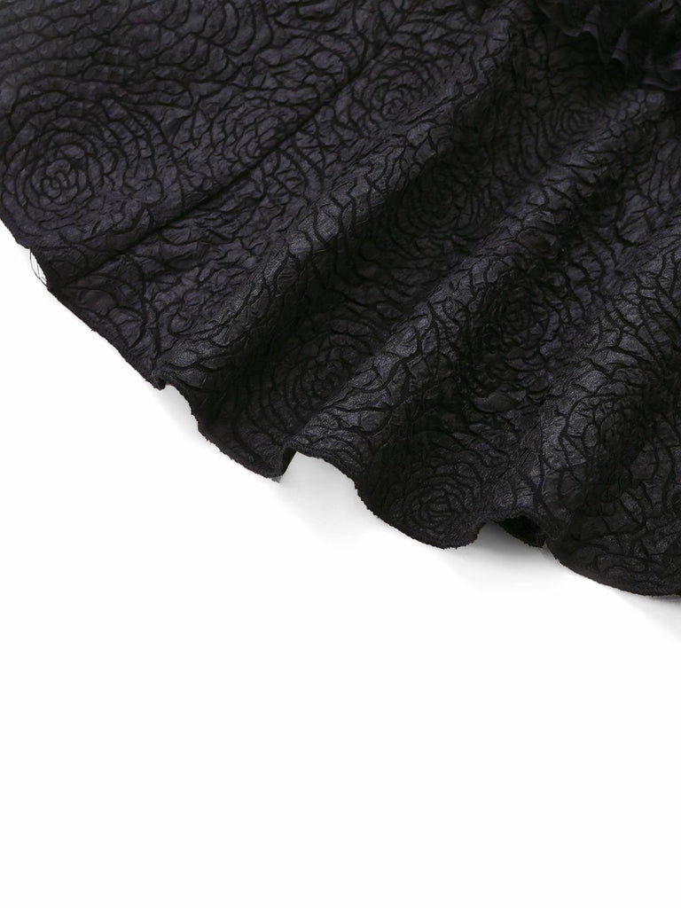 Schwarz 1950er Gothic Spitzen Bogen Tie Schnürung Kleid