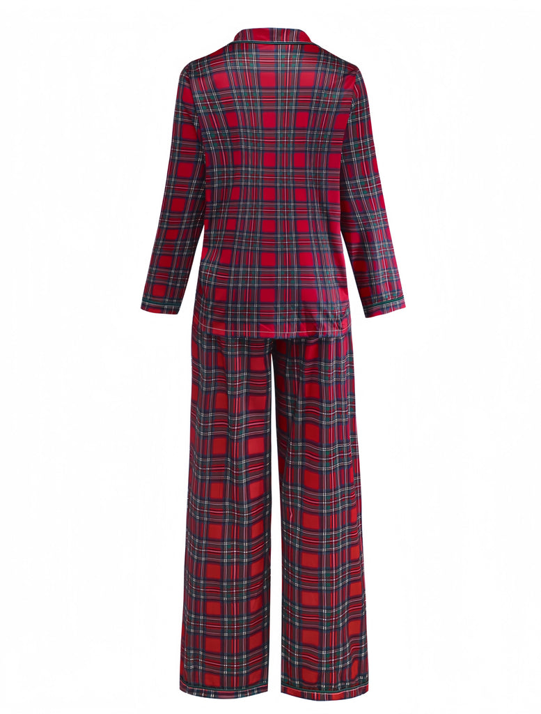 Rot 1940er Weihnachten Plaid Pyjama Set