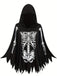 Schwarz 1970er Skeleton Knochen Drucken Cape Mit Kapuze
