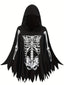 Schwarz 1970er Skeleton Knochen Drucken Cape Mit Kapuze