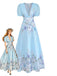 Hellblaues 50er Maxikleid mit Aquarellblumen
