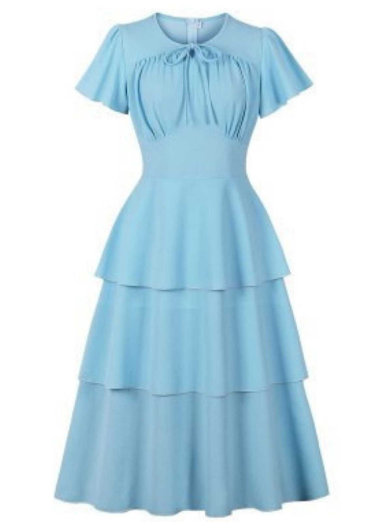 1940er Rundhals Bogen Solide Stufen Kleid