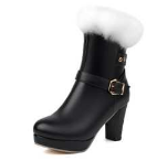 Vintage Kunstpelz Schnalle High Heel Stiefel