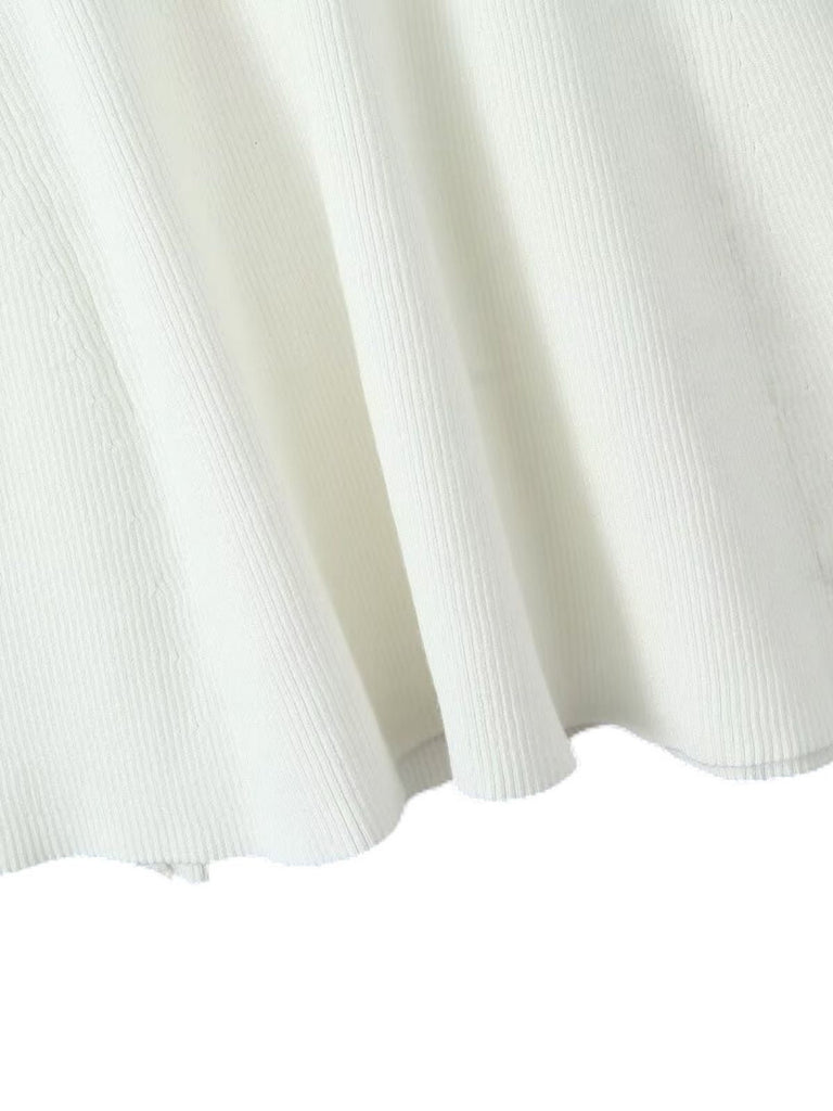 Weiß 1970er Schulterfrei Spitze Stricken Kleid