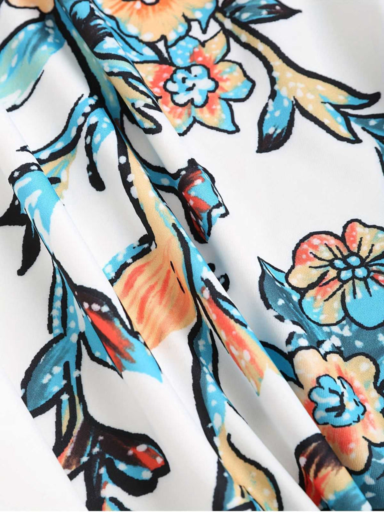 [Übergröße] Multicolor 1950er Blumen Spaghetti Träger Kleid