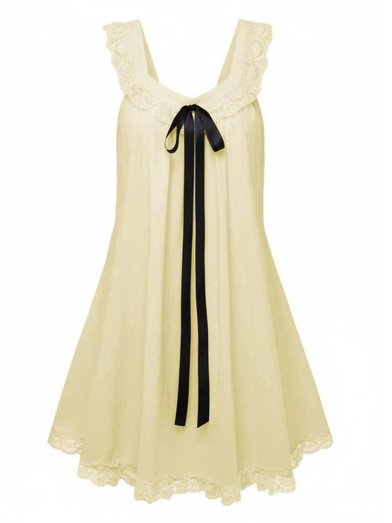 1960er Solide Bogen Rückenfrei Spitze Babydoll Kleid