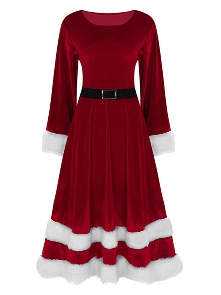 1940er Weihnachtsmann Faux Fur Trim Samt Kleid