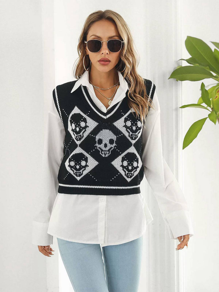 1980er Halloween Schädel Arygle Strickweste