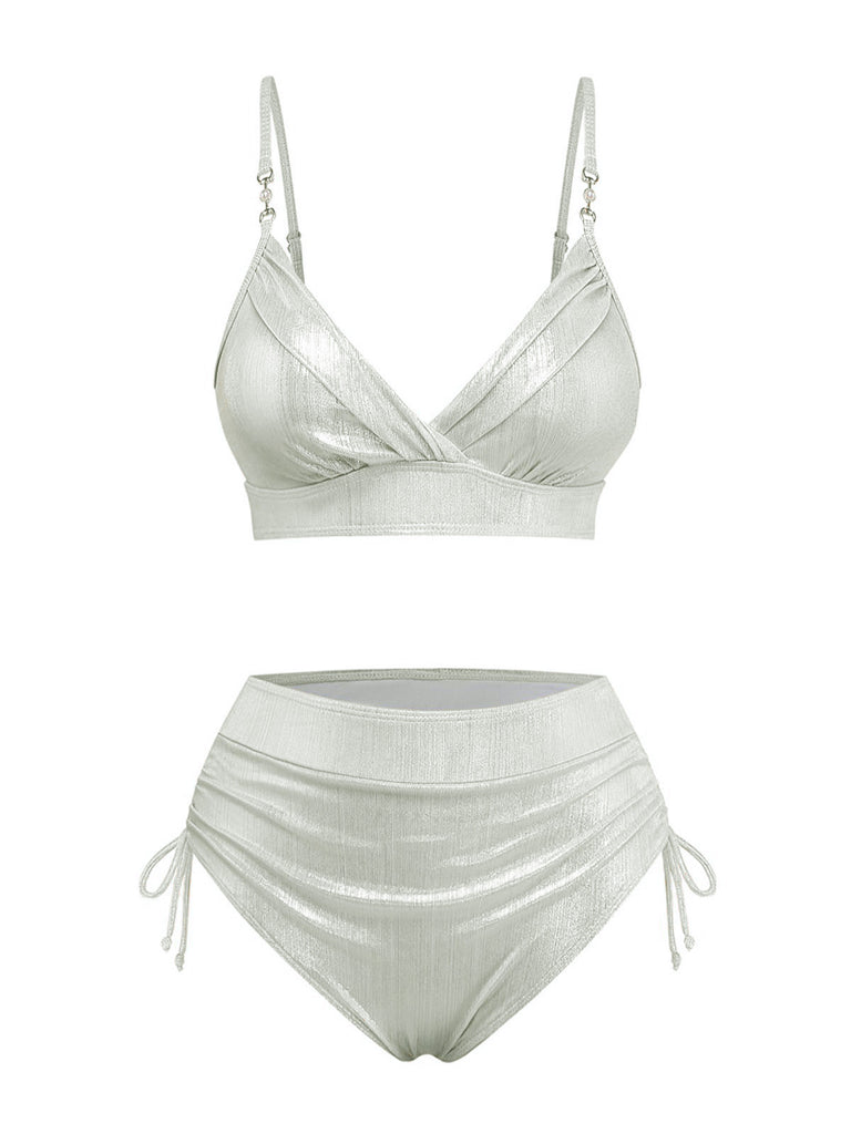 1970er Hochtailliert Metallic Schimmer Bikini Set