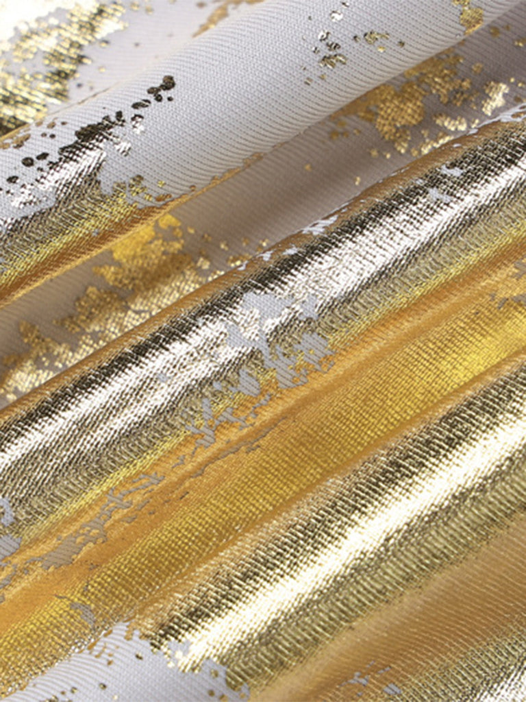 Gold 1980er Spaghetti Träger V-Ausschnitt Folienprint Kleid