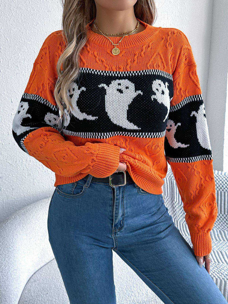 Orange 1940er Halloween Geist Stricken Pullover