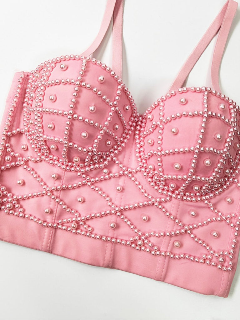 1980er Perle Solide Fischgräte Camisole Korsett